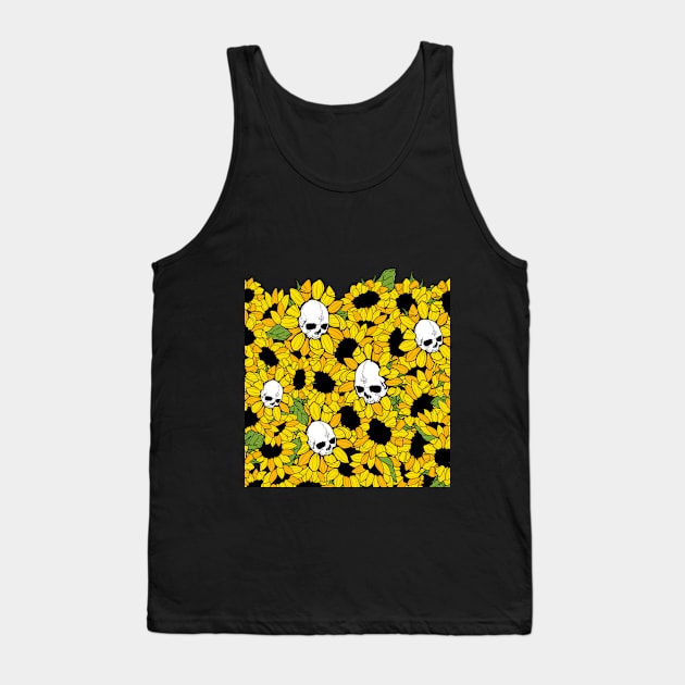 Field of Sunflower Skulls Tank Top by Von Kowen